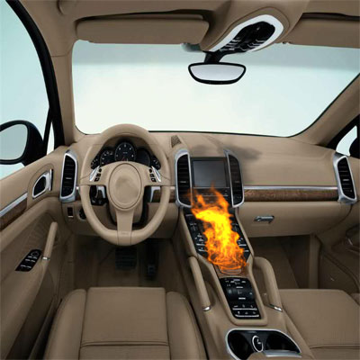 Determinazione del comportamento alla combustione di materiali interni nei veicoli a motore