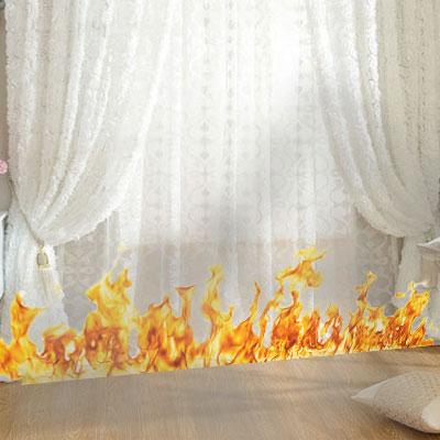 Cortina de sala de estar e cortinas queimando recurso (pequena chama)